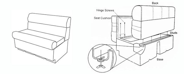 38" Pontoon Seat Bench Line Drawing