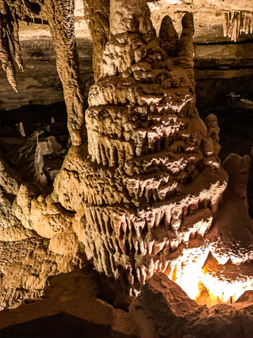 erupting volcano stalagmite along dripstone trail tour in marengo cave