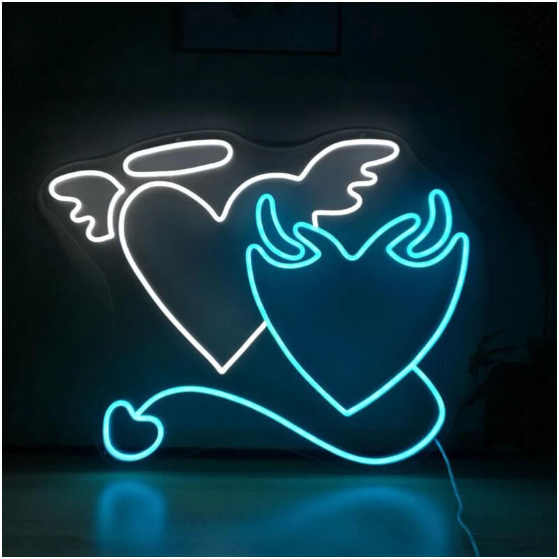 angel and devil heart neon sign