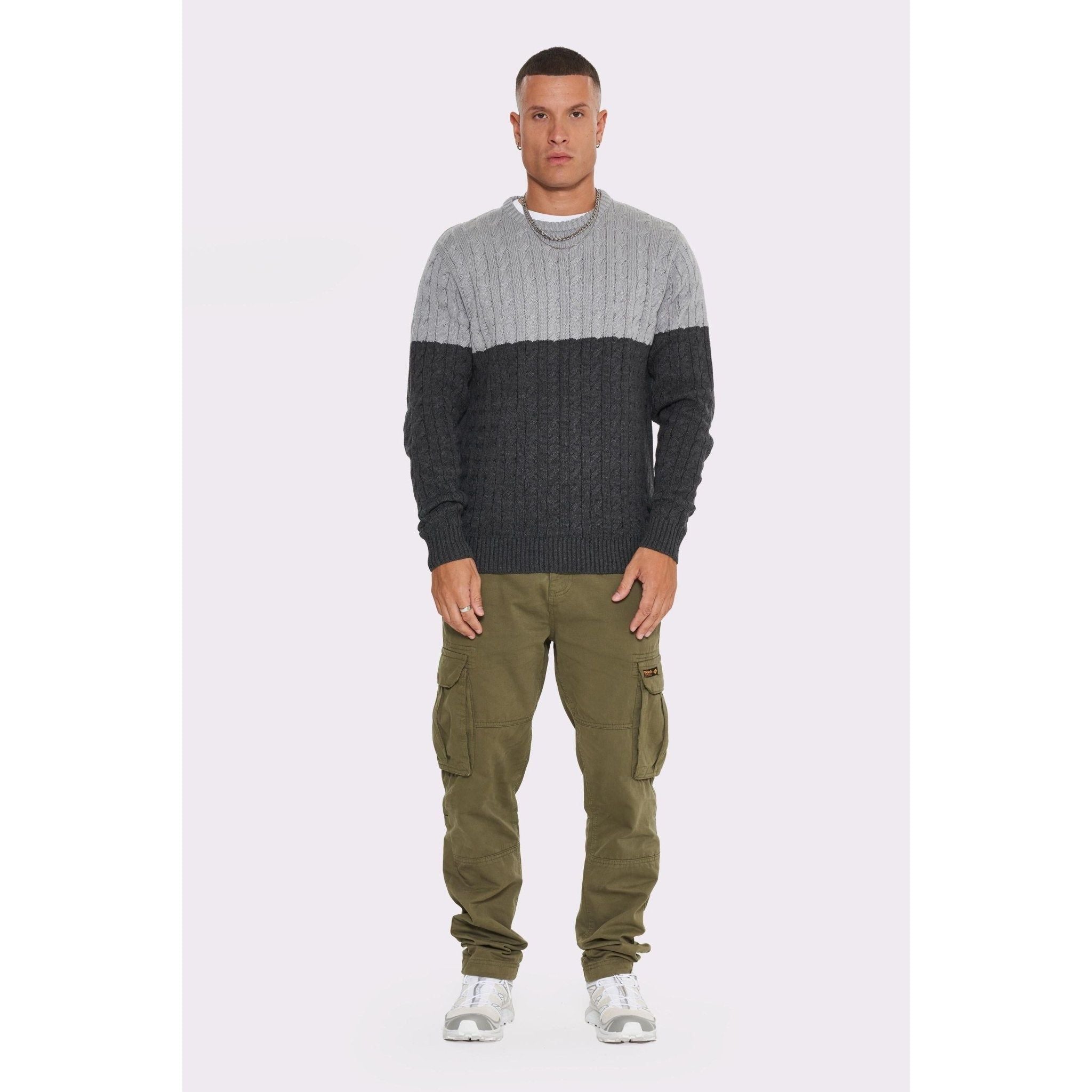 Mens ’GRETTON’ Crew Knit Sweat - GREY MARL - L / Grey Marl