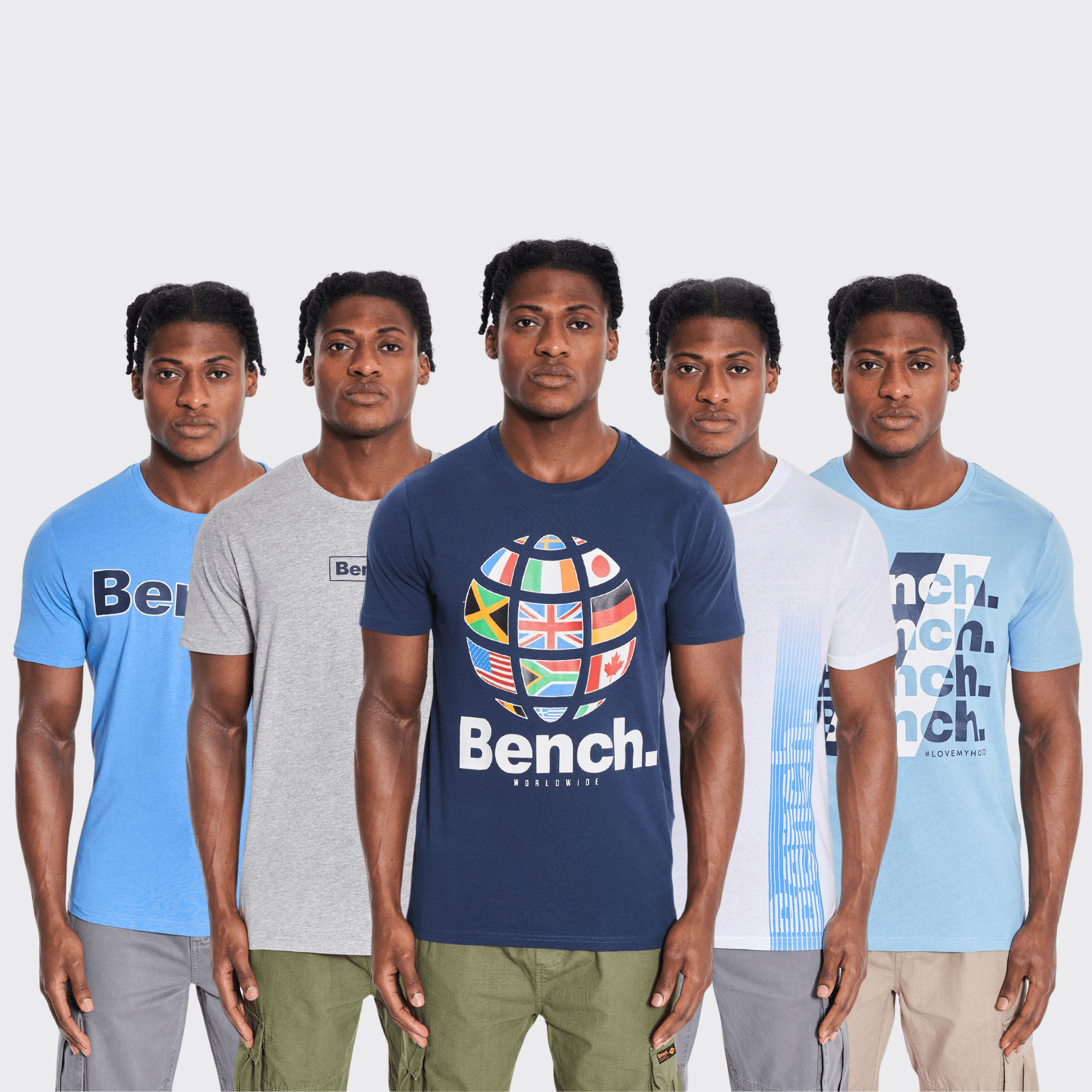 Mens ’KIBBIN’ 5 Pack T-Shirts - ASSORTED - S / Assorted