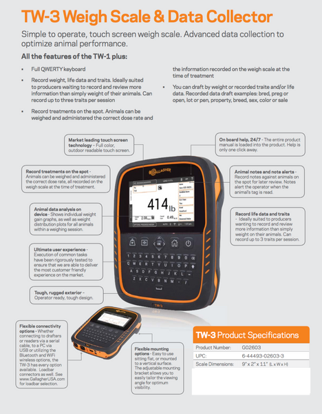 gallagher tw-3 livestock cattle weigh scale 