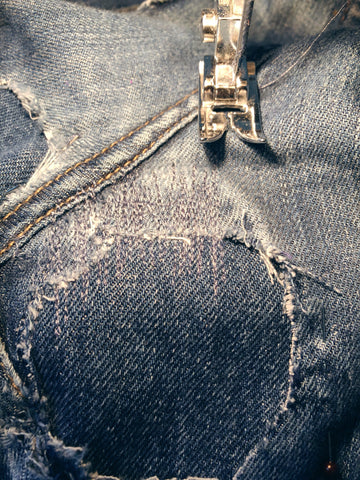 Denim repair using a sewing machine