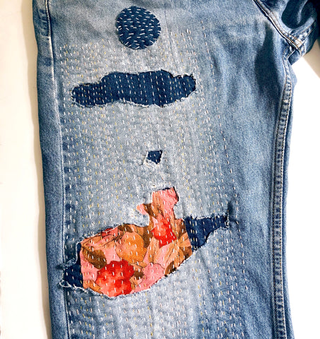 silk and denim patching