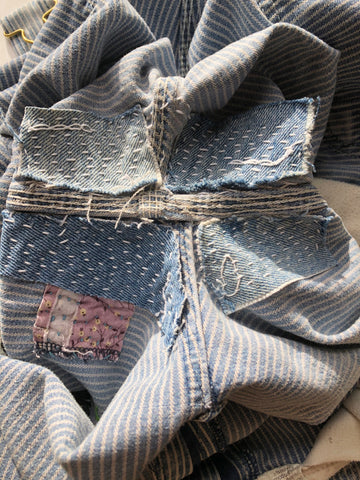 Underside of sashiko denim repair