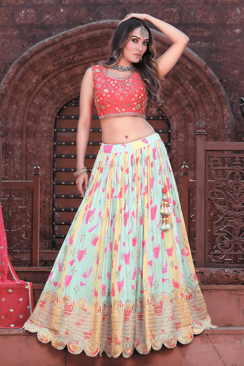 Rani Pink and Multicolor Shaded Mirror, Sequins and Zari Thread ...
