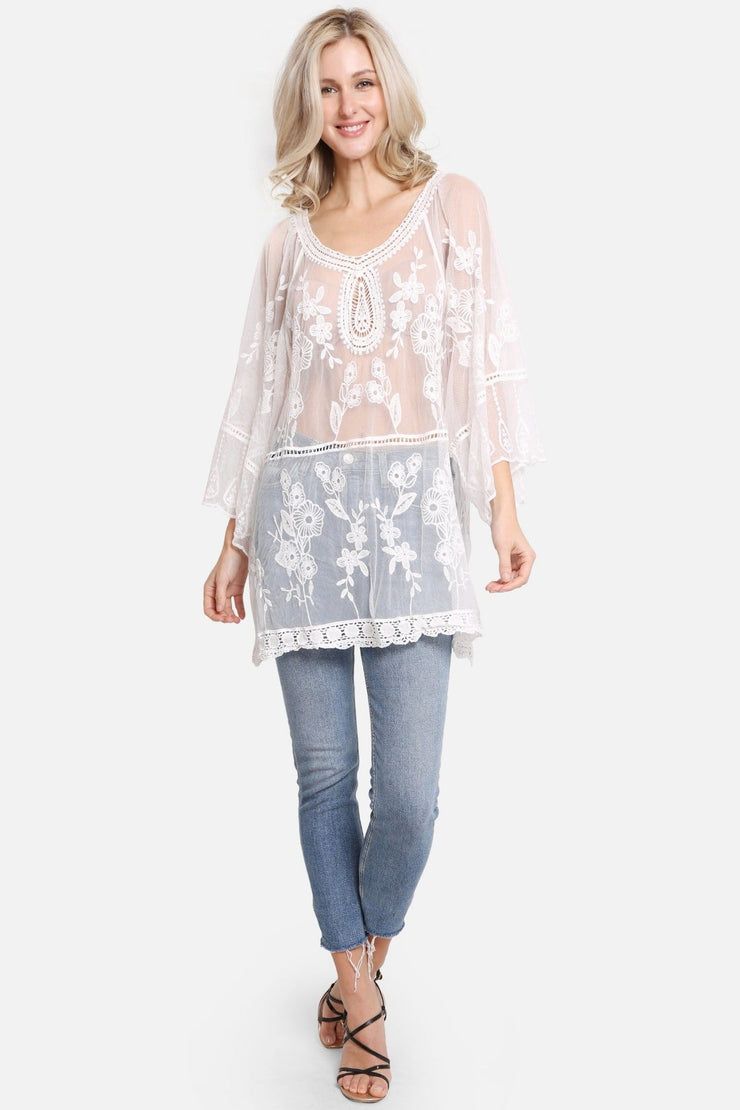 "Carolina" Floral Pattern Short Lace Cover-Up