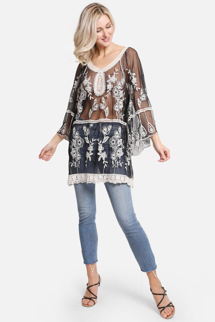 "Carolina" Floral Pattern Short Lace Cover-Up