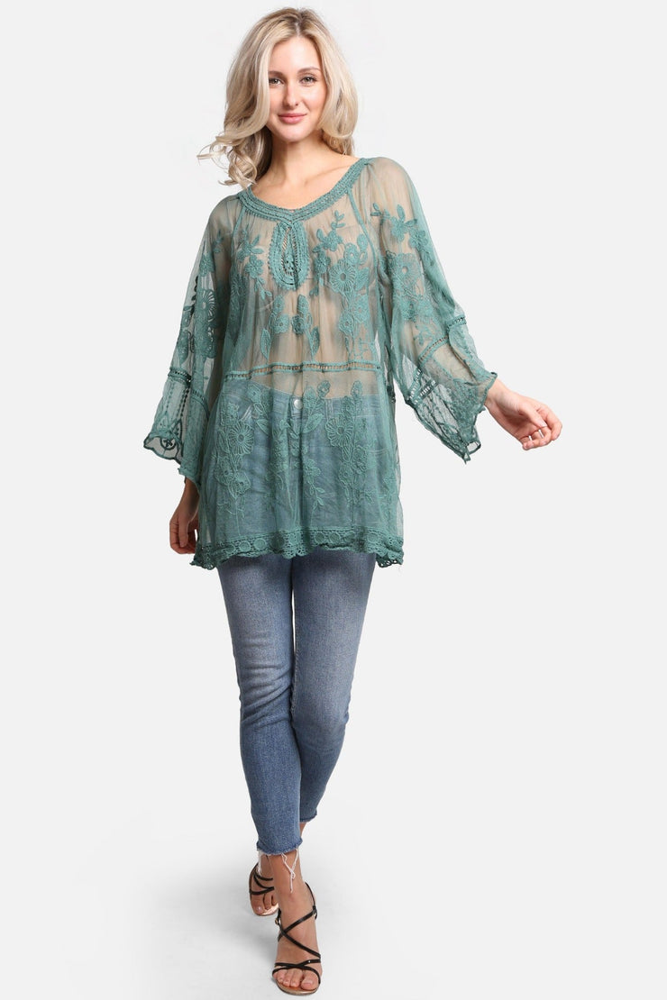 "Carolina" Floral Pattern Short Lace Cover-Up