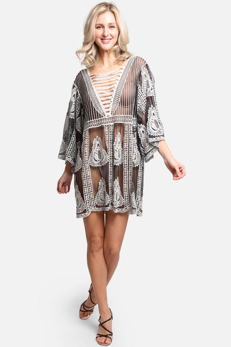 "Milla" Leaf Pattern Short Lace Cover-Up