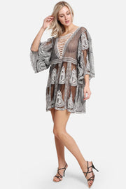 "Milla" Leaf Pattern Short Lace Cover-Up