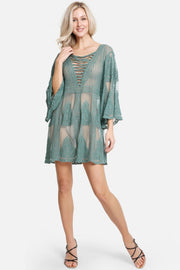 "Milla" Leaf Pattern Short Lace Cover-Up