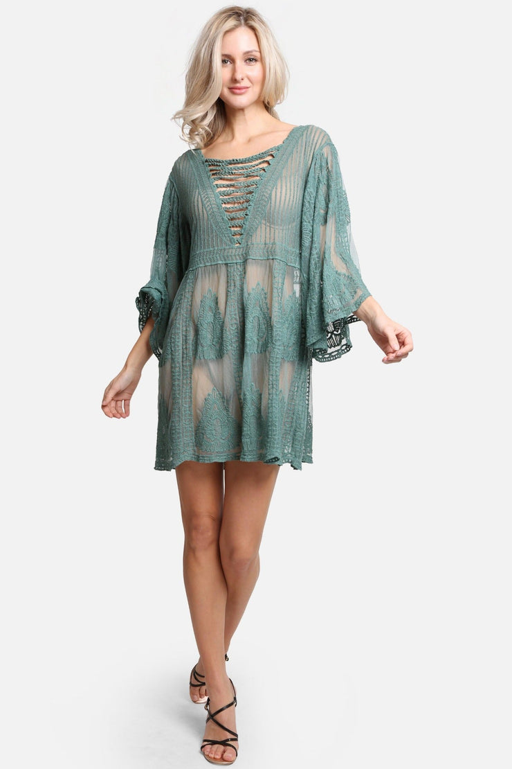 "Milla" Leaf Pattern Short Lace Cover-Up