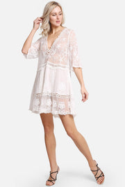 "Anna" Floral Pattern V-Neck Short Lace Cover-Up