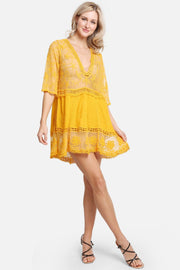 "Anna" Floral Pattern V-Neck Short Lace Cover-Up