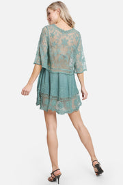 "Anna" Floral Pattern V-Neck Short Lace Cover-Up