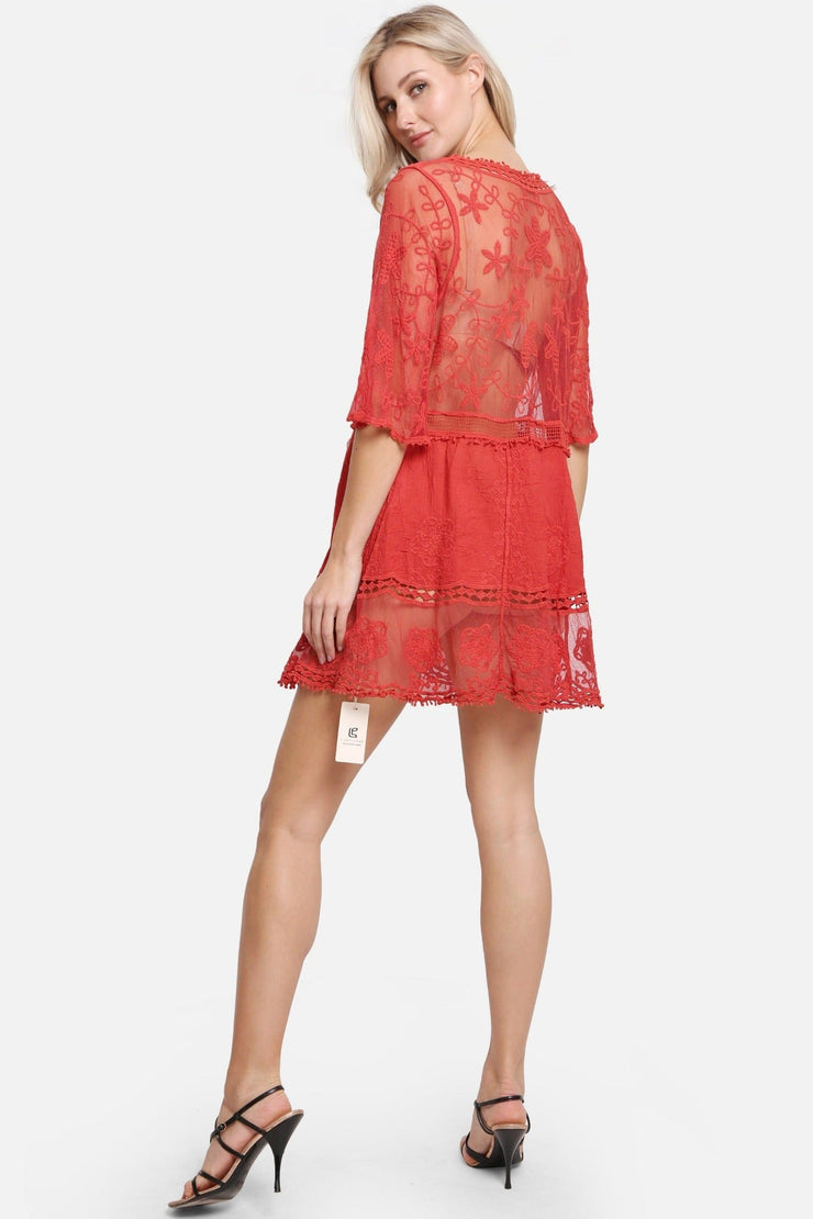 "Anna" Floral Pattern V-Neck Short Lace Cover-Up