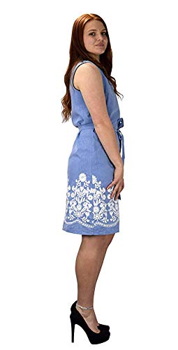 Button Up Dainty Floral Embroidered Chambray Dress