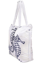 Premium Cotton Canvas Beach Handbags Nautical Seahorse Design Bag