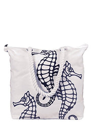 Premium Cotton Canvas Beach Handbags Nautical Seahorse Design Bag