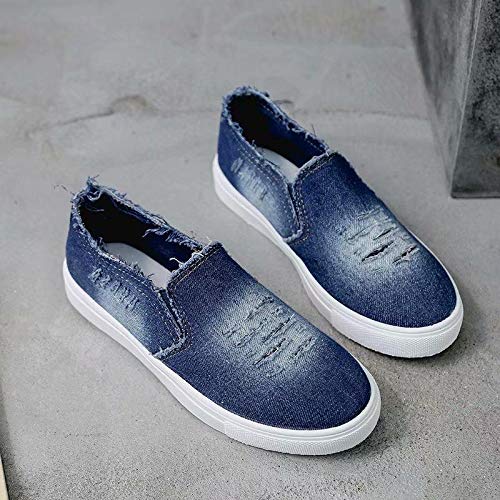 Girls Fashion Distressed Denim Rhinestone Embellished Casual Shoes Slip On Sneakers