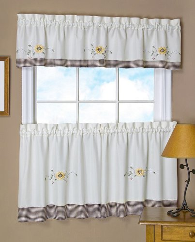 veritasfinancialgrp Graceful Vintage Embellished Tier & Valance Set Checkered Border Curtain