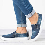 Girls Fashion Distressed Denim Rhinestone Embellished Casual Shoes Slip On Sneakers