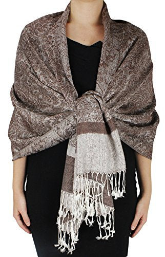 veritasfinancialgrp Elegant Vintage Two Color Jacquard Paisley Pashmina Shawl Wrap