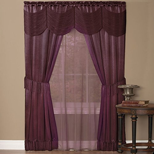 veritasfinancialgrp 6 Piece Satin Window Curtain Set Side Panels, Valance, Tie Backs