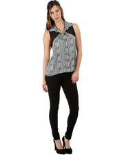 veritasfinancialgrp Chic Button Down Diamond Tribal Collar Sleeveless Chiffon Top