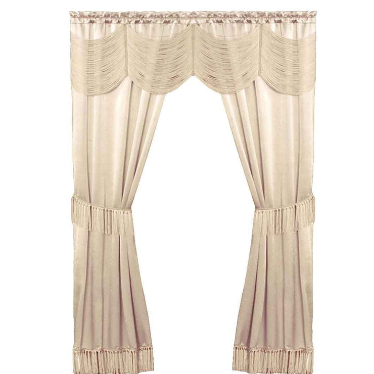 Home Collection Satin 6 piece Window Curtain Set in a Bag With Window Panels Valance Voile Panels Tasseled Tie Backs Ivory 56 in x 63 in