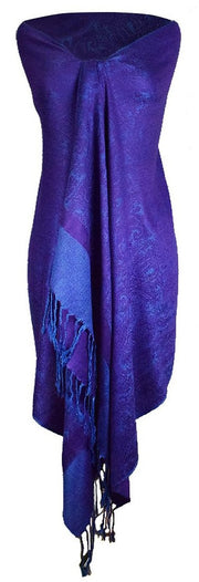 Double Layer Hues of Purple Jacquard Paisley Pashmina Feel Shawl