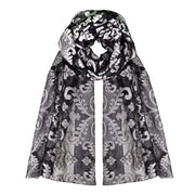 Summer Fashion Lightweight Floral Embroidered Burnout Scarf (Black White)