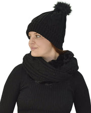 veritasfinancialgrp Thick Warm Crochet Beanie Hat & Plush Fur Lined Infinity Loop Scarf Set