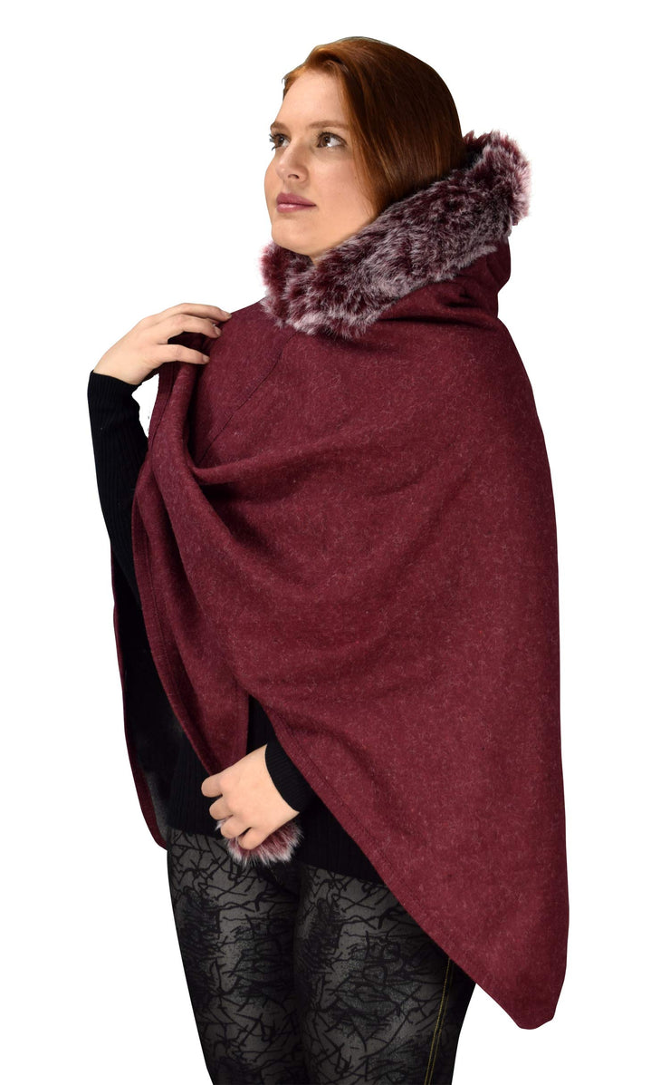 Womens Faux Fur Relaxed Fit Poncho Cape Pullover Sweater