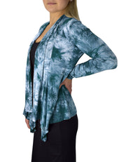 Tie Dyed Cascading Drape Asymmetric Hem Open Front Cardigan Top