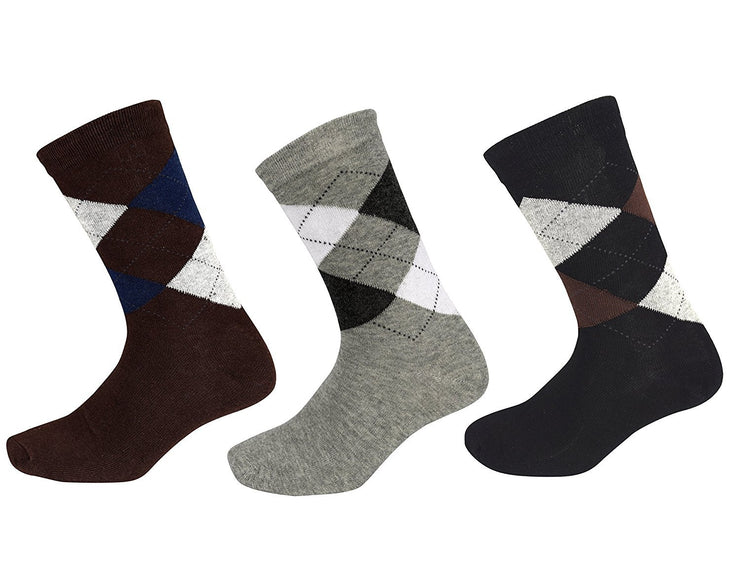 Mens Classic Fun Cotton Crew Argyle Pattern 3 Pack Socks per Box