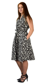 crittendenwayapartments Black Polka Dot Vintage Retro Button Up Party Dress with Belt