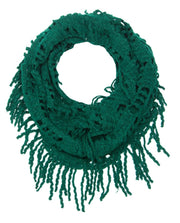 Winter Knitted Rectangular Pattern Long Fringe Warm Infinity Loop Scarf