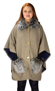 B8995-Poncho-Shawl-Fur-BeigeNavy-OS