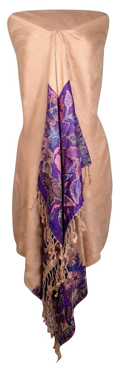 veritasfinancialgrp Exclusive Paisley Floral Border Reversible Pashmina Wrap Shawl