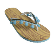 Casual Summer Bright Pom Pom Trim Beach Flip Flop Thong Sandal