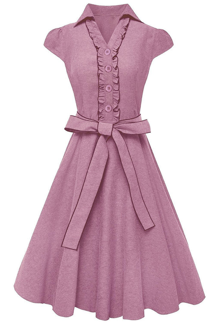 A9707-Ruffle-Neck-Dress-PinkXl