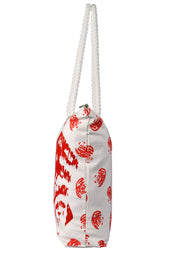 100% Cotton Seashells Print Canvas Classy Beach Tote Handbags