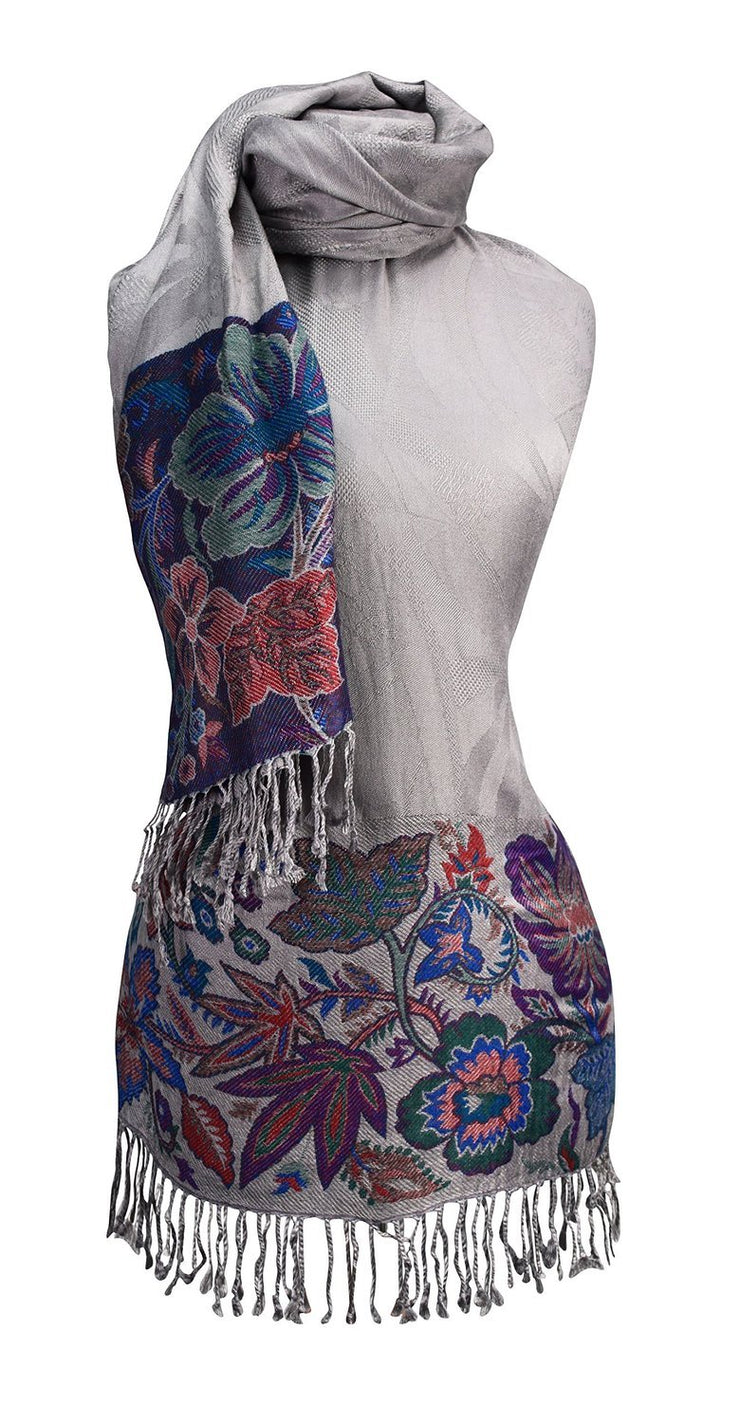 veritasfinancialgrp Exclusive Paisley Floral Border Reversible Pashmina Wrap Shawl