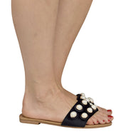 Womens Pearl Studded Sandals Slides