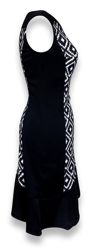 crittendenwayapartments Elegant Black and Multi Print Short Sleeve Loose Mini Shift Dress