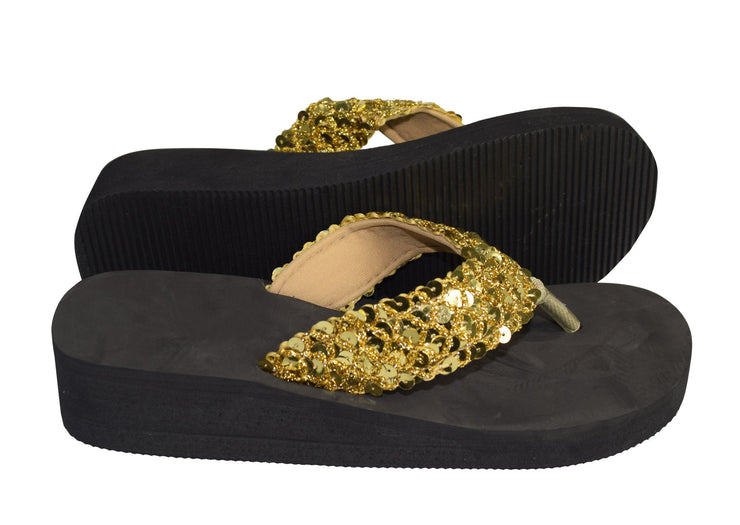 Women's Fashion Sequin Foam Wedge Heeled Platform Beach Sandal