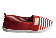 Striped Lightweight Canvas Classic Casual Slip On Shoes Sneakers (9, Red)