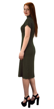 Turtle Neck Short Sleeve Bodycon Midi Dress